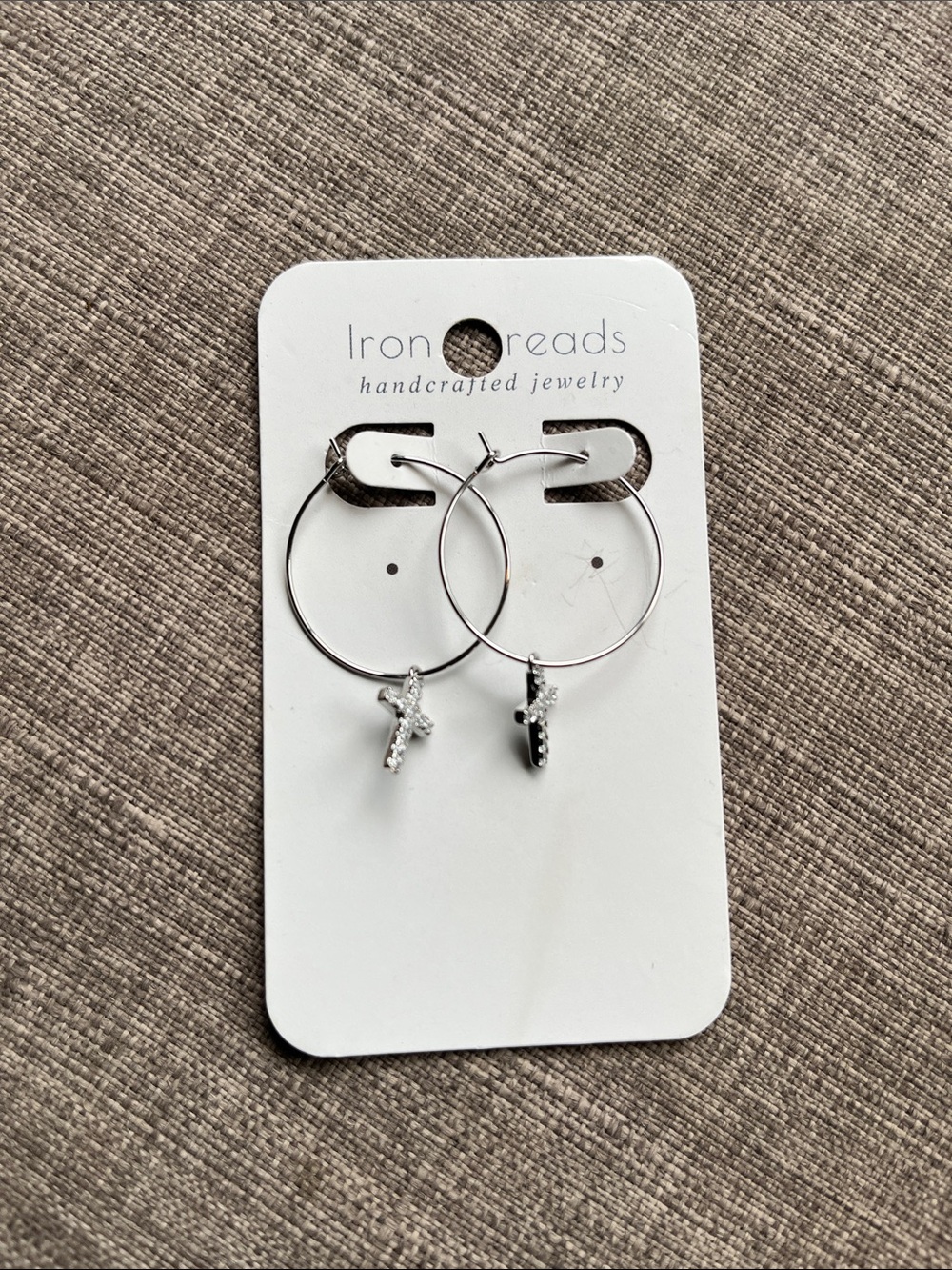 Iron Threads Handcrafted Silver Tone Hoop Rhinestone Cross Earrings